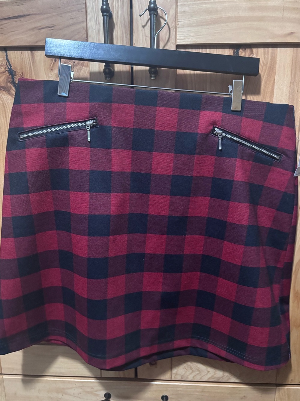 Maurice’s Red and Black Buffalo Check Mini Skirt with Zipper Pockets